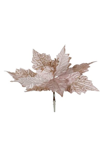 OEM Floare Decorativa de Craciun Roz Catifelata cu Glitter & Clips 29cm