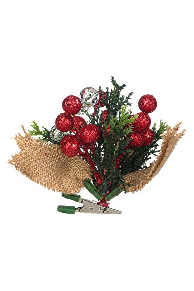 OEM Χριστουγεννιάτικη Διακόσμηση με Κλιπς Κόκκινα Μούρα και Κλαδάκια με Γκλίτ...