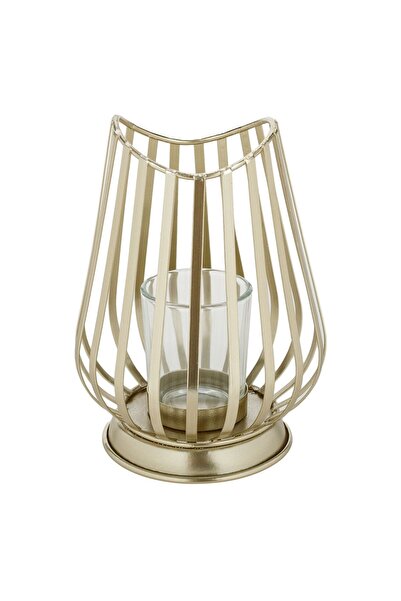 OEM Διακοσμητικό Χριστουγεννιάτικο Μεταλλικό Οβάλ Χρυσό Κηροπήγιο με Γυαλί γι...