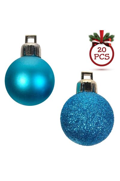 OEM Set of Turquoise Glitter Mat Christmas Baubles Ø3cm - 20pcs