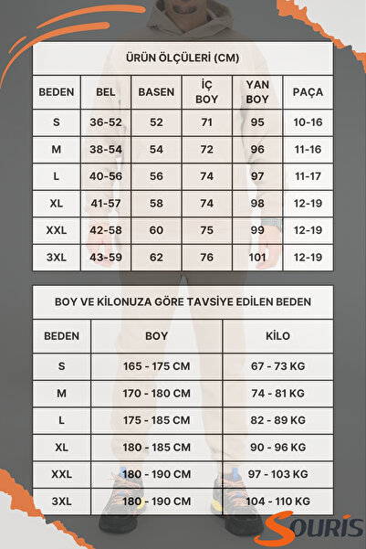 Souris Men's Beige Tracksuit Set Relaxed Fit 3 Thread Fleece-Lined Hooded Drawstring Ribbed Waist