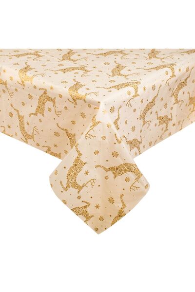 OEM Decorative Laminated Tablecloth Ecru with Reindeer and Christmas Snowflakes 180x140cm