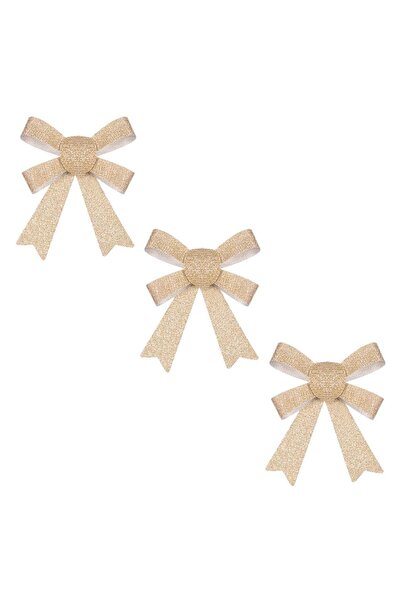 OEM Μπεζ Χριστουγεννιάτικοι Διακοσμητικοί Φιόγκοι με Γκλίτερ 14 εκατοστά - 3 ...