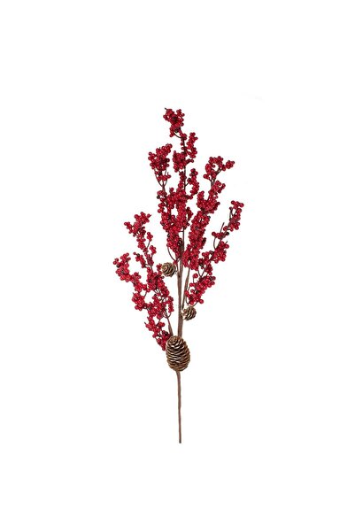 OEM Χριστουγεννιάτικο Διακοσμητικό Κλαδί με Κόκκινα Μούρα & Κώνους 75εκ.