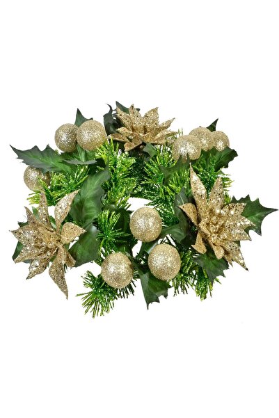 OEM Inel Decorativ de Craciun pentru Lumanare Bej Sampanie Craciunite cu Pomu...