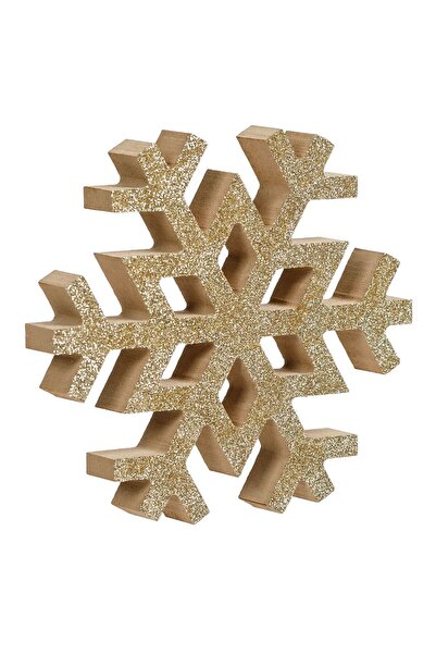 OEM Decoratiune din Lemn de Craciun Fulg cu Glitter Auriu 14 centimetri