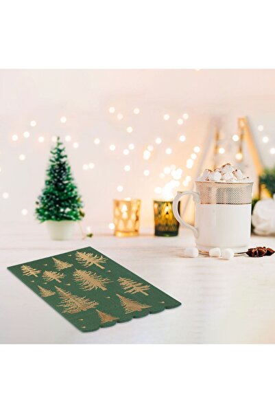 OEM 3-Ply Green Table Napkins with Gold Foil Pattern 33x40cm - 16pcs