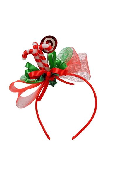 OEM Red Hair Crown Green Mesh Bow Mistletoe Lollipop
