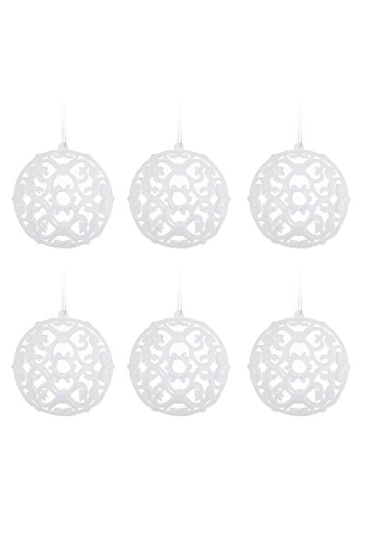 OEM Set of Iridescent White Christmas Baubles with Perforated Pattern & Glitter Ø10cm - 6pcs