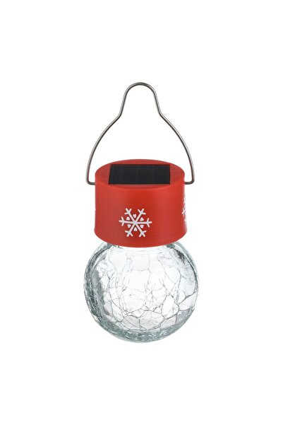 OEM Solar Christmas Lantern Transparent Hanging Globe with Red Snowflakes RGB 14cm
