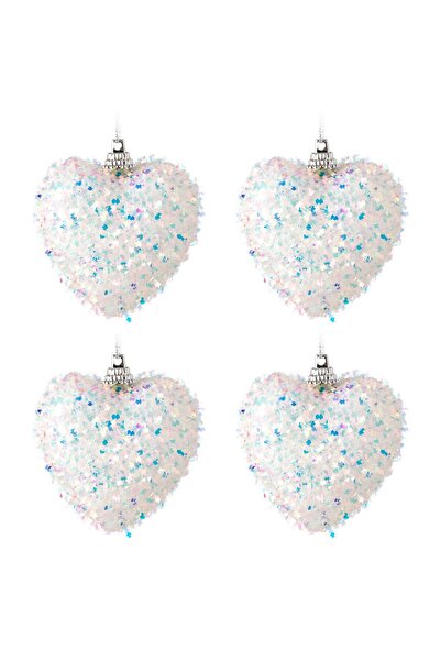 OEM Set Ornamente de Craciun Inimi Albe Tinsel Holografic 6cm - 4buc