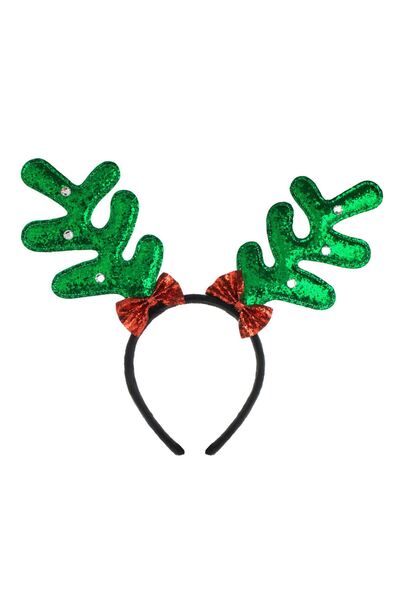 OEM Christmas Hair Wreath Green Reindeer Antlers with Red Bows Glitter & Strass 16cm