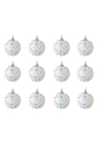 OEM Set of White Holographic Tinsel Christmas Baubles Ø5cm - 12pcs