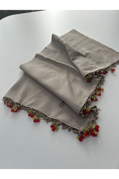 GÜNBATILI Handmade Cherry Embroidery Writing Edge Beaded Cheesecloth Handcrafted Embroidery 100X100Cm 4 Edges Embroidered