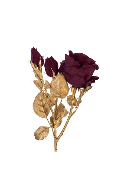 OEM Decorative Christmas Branch Burgundy Rose with Gold Stem 52cm