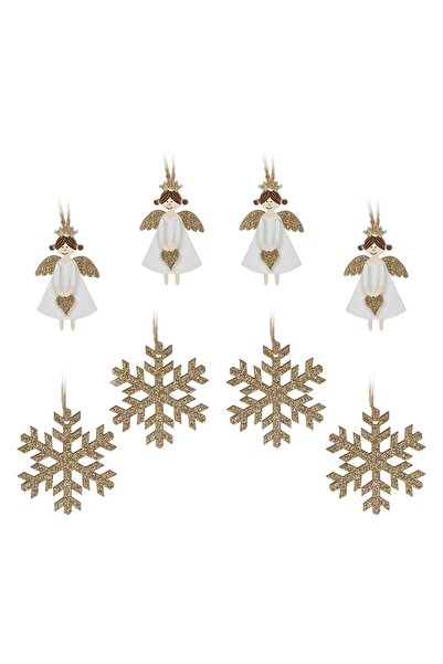 OEM Ornamente Brad de Craciun Inger Fulg din Lemn cu Glitter Auriu 5cm-5.5cm ...