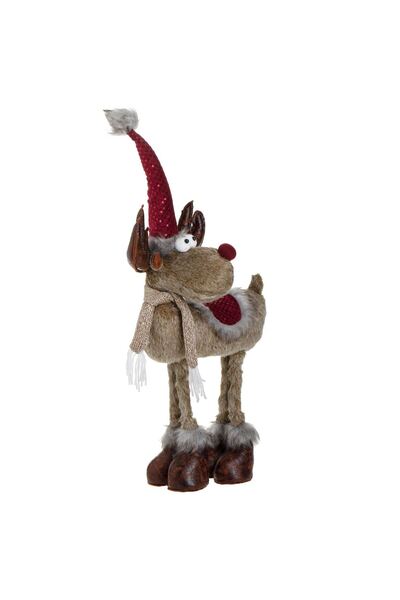 OEM Christmas Decorative Figurine Brown Reindeer with Burgundy Hat 60cm