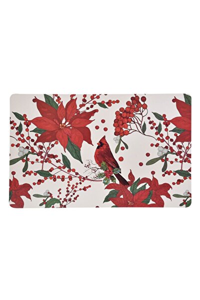 OEM Suport Farfurie de Craciun Ecru cu Craciunite Rosii Pasare 43.5x28.5 cent...