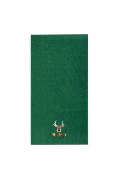 OEM Green Cotton Hand Towel with Embroidered Christmas Deer 90x45cm