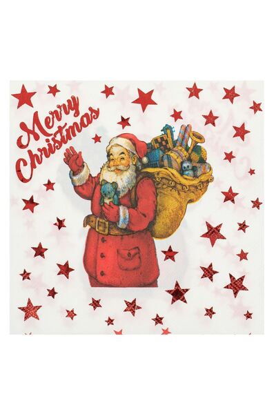 OEM Santa Claus with Gifts Stars "Merry Christmas" Foil Napkins 33x33cm - 20pcs