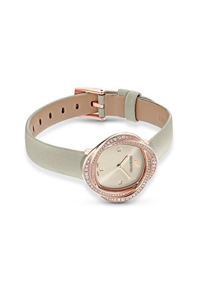 Swarovski Crystal Crystal Flower watch, Swiss Made, Leather strap, Gray, Rose gold-tone