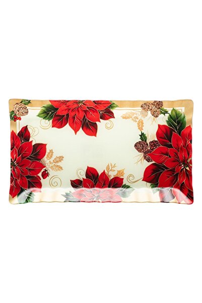 OEM Christmas Glass Plate Ecru Christmas Tree Mistletoe 42x24cm