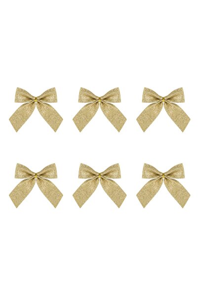 OEM Decorative Christmas Gold Glitter Bows 9.5cm - 6pcs