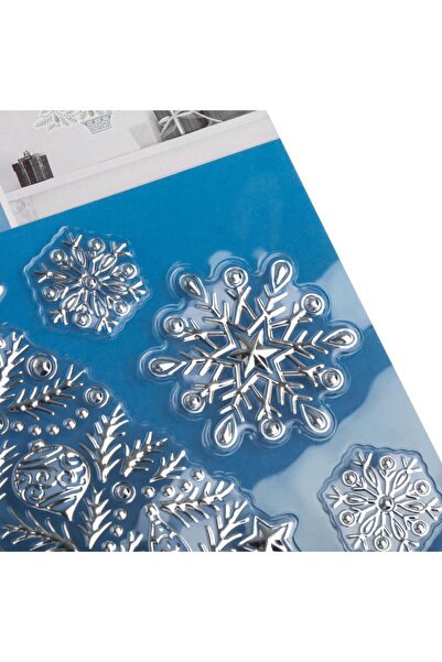 OEM Christmas Decorative Stickers Tree Silver Flakes Blue 18x23cm