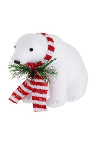 OEM Figurina Decorativa de Craciun Urs Polar din Spuma cu Fular in Dungi Rosi...