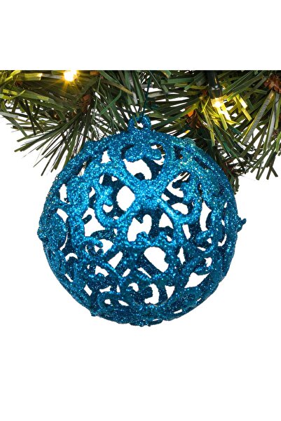 OEM Set of Turquoise Glitter Christmas Baubles Ø8cm - 6pcs