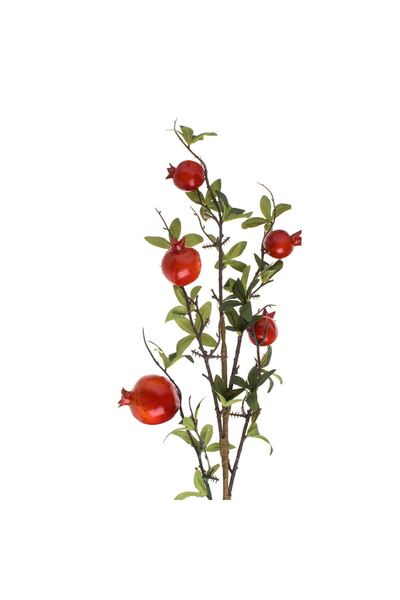 OEM Διακοσμητικό Χριστουγεννιάτικο Κλαδί Ροδιού με Πράσινα Φύλλα & Ρόδια 96εκ.