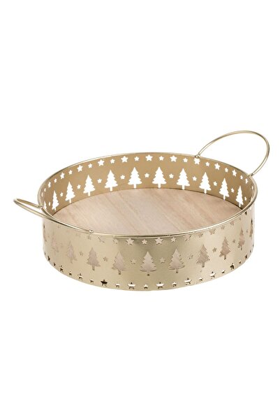 OEM Suport Lumanari Tava Auriu cu Model Perforat Brazi Stele & Manere Ø19.5cm