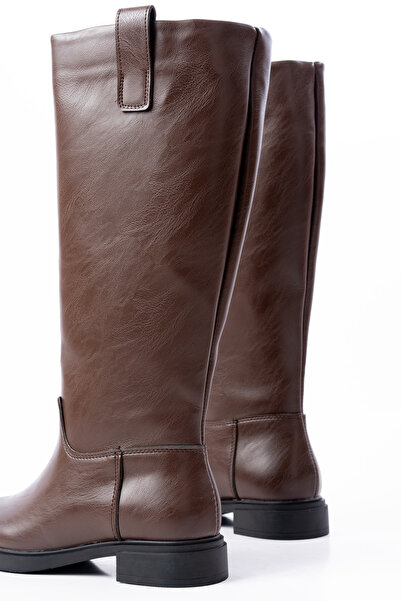 SEEM & BE Emma Zipperless Non-Slip Sole Matte Patent Leather Brown Women's Pull-On Boots