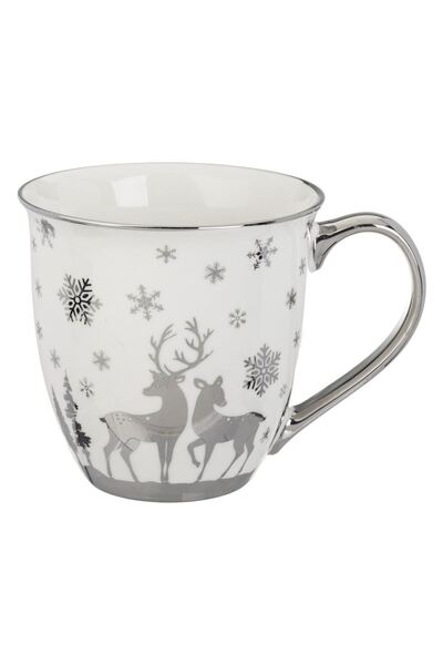OEM White Christmas Ceramic Mug with Silver Foil Patterns 610ml