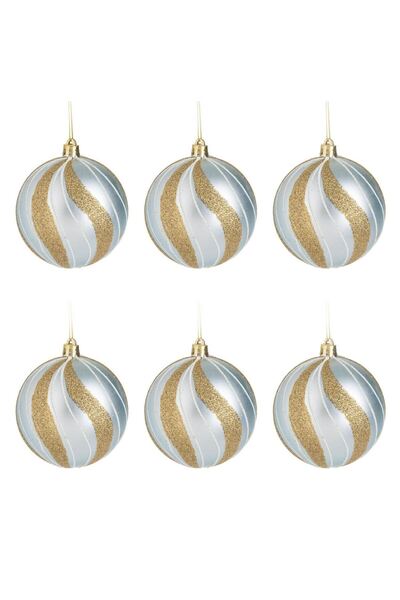OEM Set of Christmas Baubles Turquoise Beige with Glitter Ø8cm - 6pcs