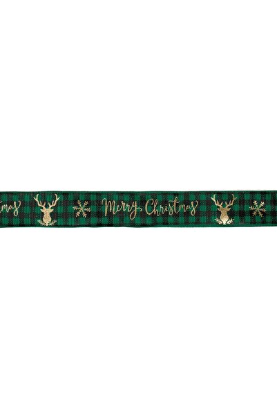 OEM Christmas Decorative Ribbon Green with Reindeer Snowflake Checks Merry Christmas 5mx20mm