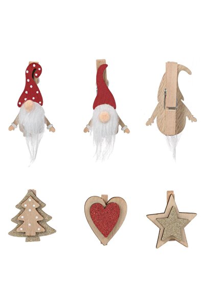 OEM Clestisori Decorativi din Lemn de Craciun Gnome Stea Inima Brad - 6buc
