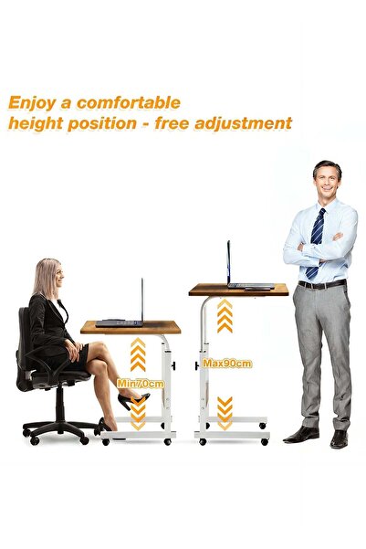 Taimi Side Table with Wheels Adjustable Height Laptop Table For Sofa, and Living Room Wood Color 60X40CM