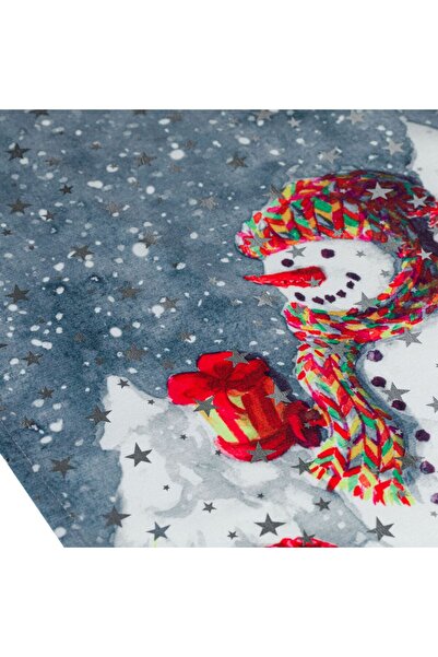 OEM Christmas Tablecloth Grey Velour Snowman Stars Silver Foil 160x33cm