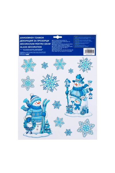 OEM Autocolante Decorative de Craciun Om de Zapada Fulgi Albastri Glitter Argintiu 30x40cm