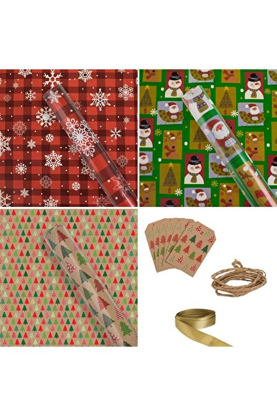 OEM Set Hartie Ambalaj de Craciun Colorata cu Modele Panglici & Felicitari 15...