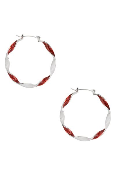 OEM Christmas Earrings Silver Color Circles with Red White Twisted Pattern