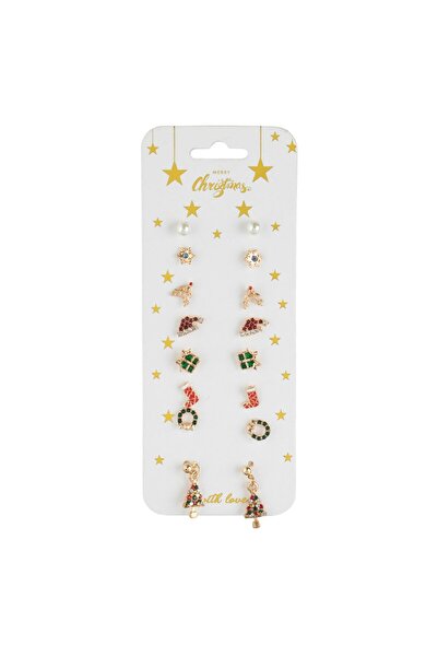OEM Christmas Earring Set 8 Different Designs Gold Color Strass Beads - 8 pairs