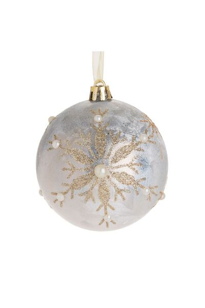 OEM Ornament Brad de Craciun Glob Argintiu Frosty cu Glitter Fulgi & Margele ...