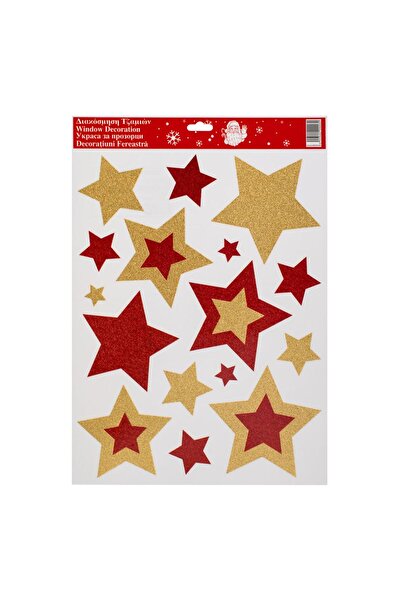 OEM Autocolante Decorative de Craciun Stele Rosii Glitter Auriu 30x38cm