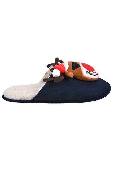 OEM Papuci de Casa de Iarna Albastri cu Cerb 3D & Captuseala din Blana