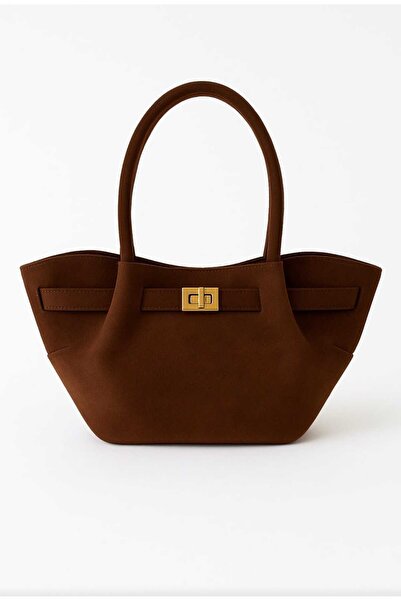 ÖZÜM TAKI Women's Dark Brown Suede Shoulder and Arm Bag