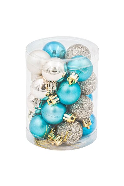 OEM Set of Christmas Baubles Turquoise Matte Shiny Glitter Beige Ø3cm - 20pcs