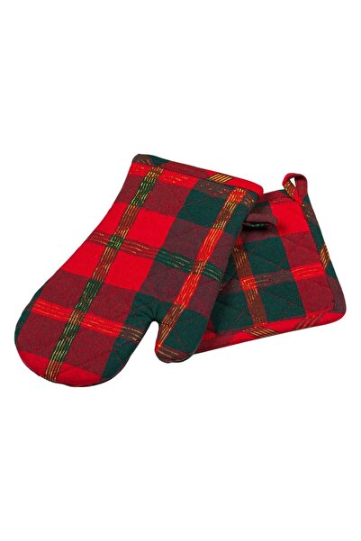 OEM Kitchen Glove & Napkin Set Green Red Checkered - 2pcs