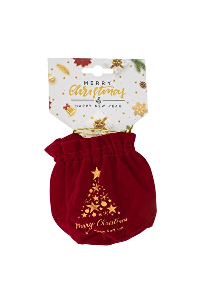 OEM Red Velvet Christmas Gift Bag with Gold Foil Image 10x15cm